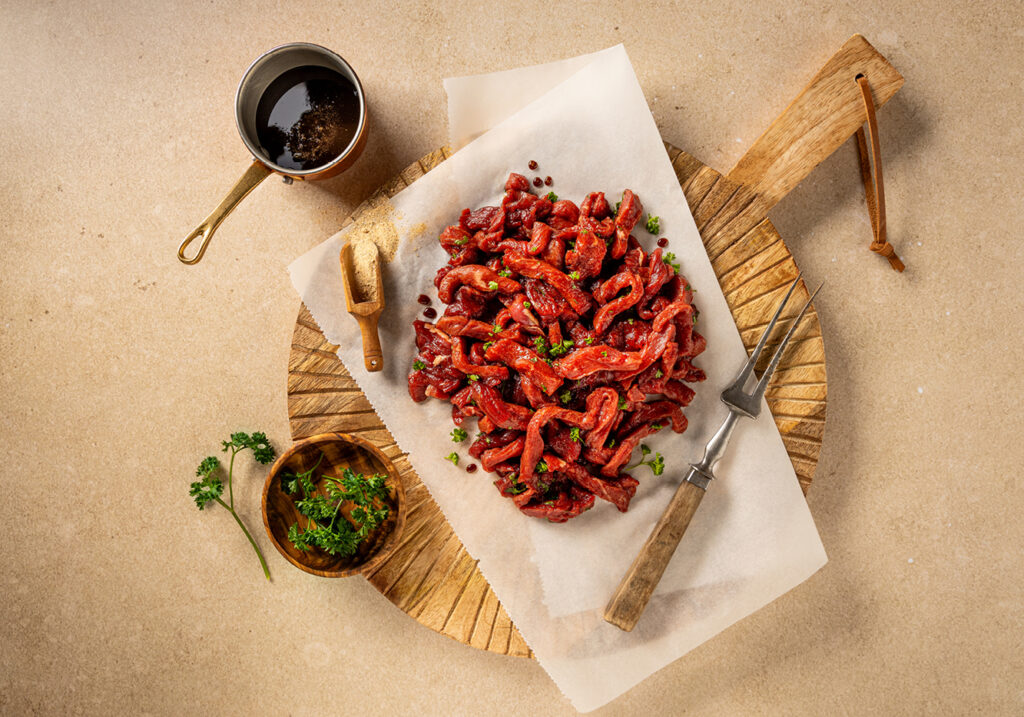 Jerkey caramel biefstuk reepjes met Hela Beef Jerkey