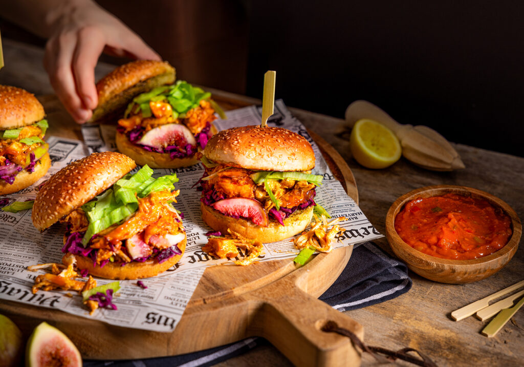spicy pulled chicken burger